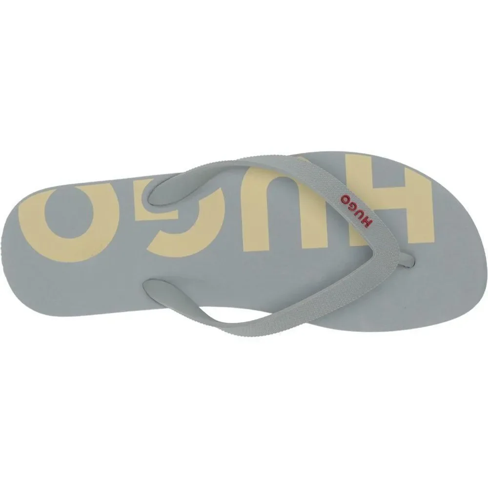 HUGO Men's Big Logo Print Flip Flops Slide Slippers Ice Blue Size 12/13 NWT